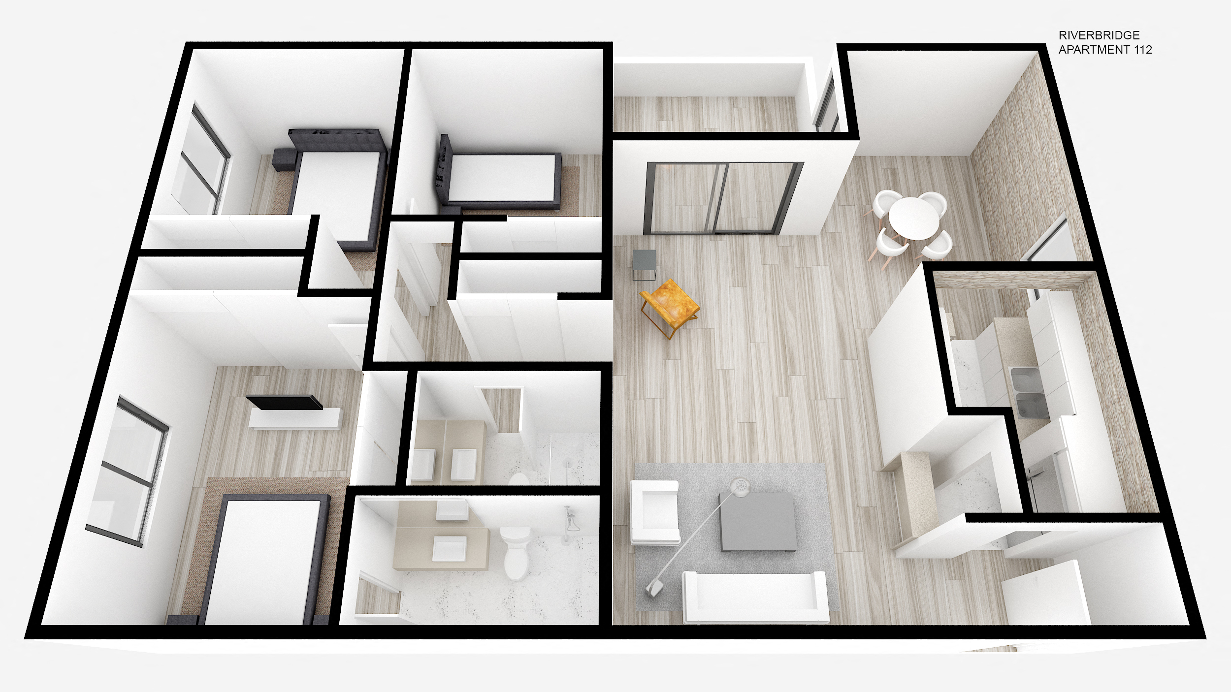 Floor plan for 3 beds, 2 baths, 1310 sqft